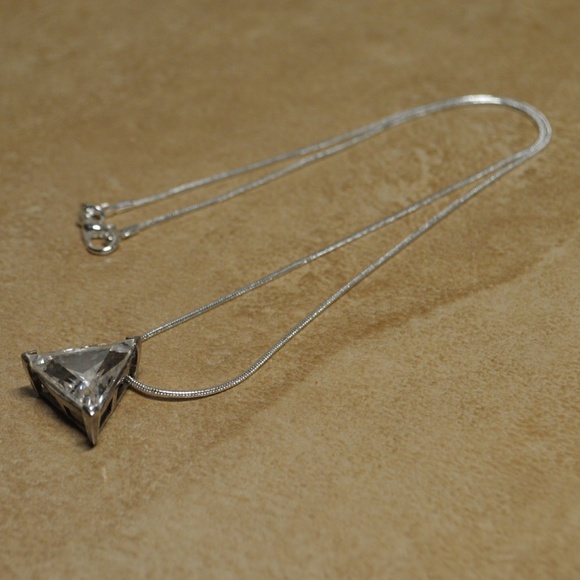 Sterling Silver Crystal Triangle Pendant Necklace - Picture 5 of 6
